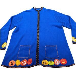 "STUNNING HALLOWEEN" Zip Up Sweater,Lots of Embellishments,Giant Owl On Back